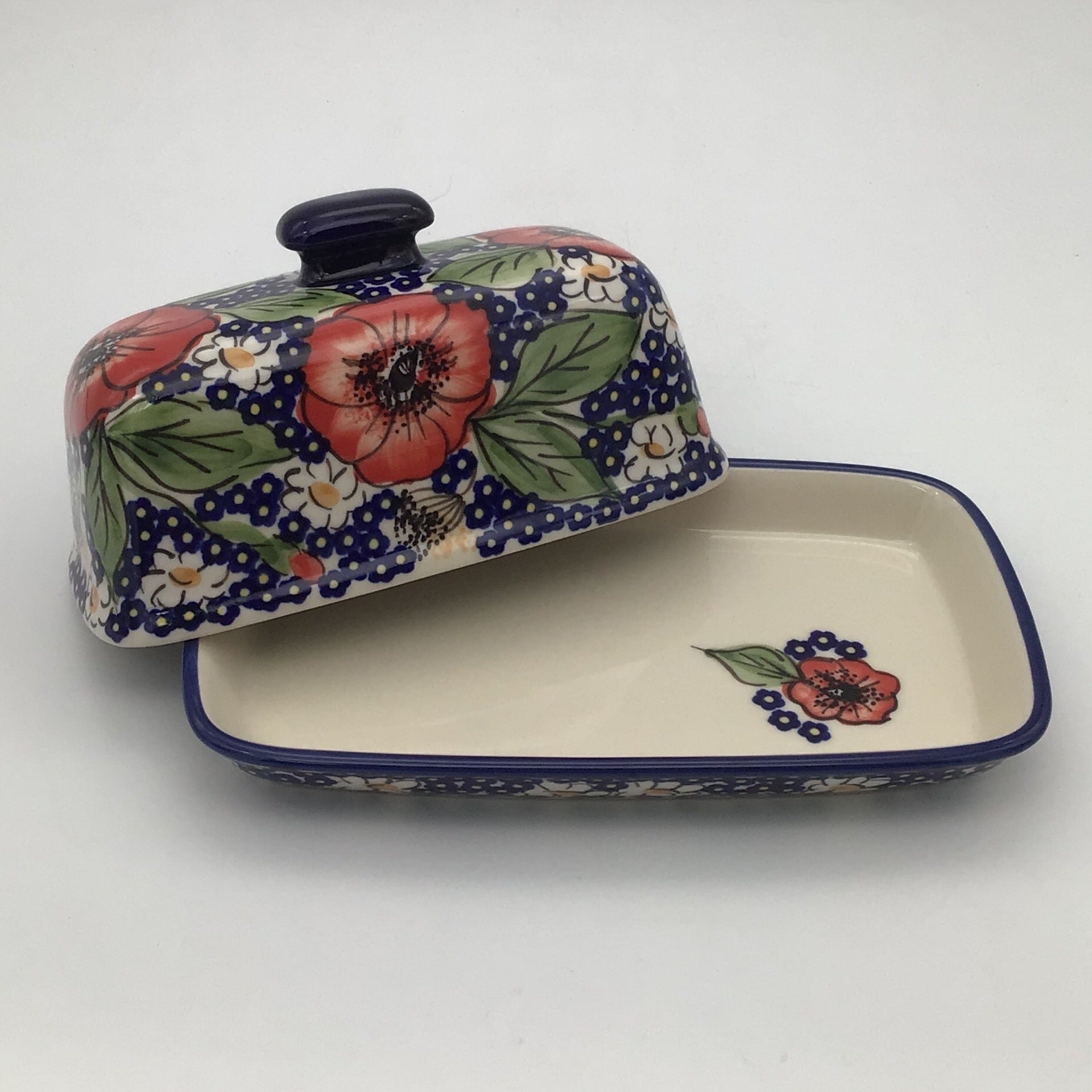 Single Stick Butter Dish Poppies After Dark Siostra Polish Pottery